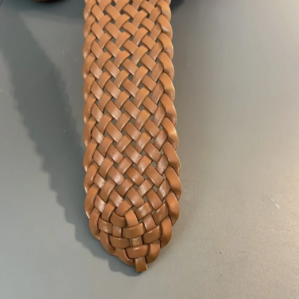 Tan Faux Leather Wide Braided Woven Adjustable Belt Women's L 44” Western - Picture 6 of 8